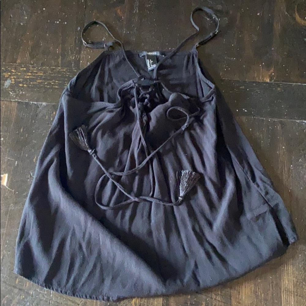 Black tie front tank top